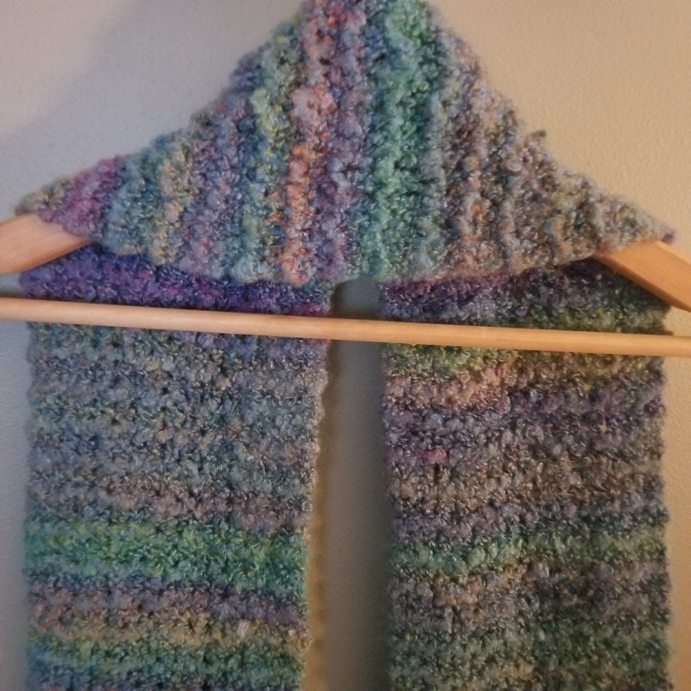 Handmade Crochet Knit Scarf Green Purple - Picture 4 of 7